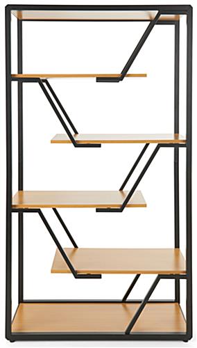 Geometric floor shelf with melamine laminated tiers