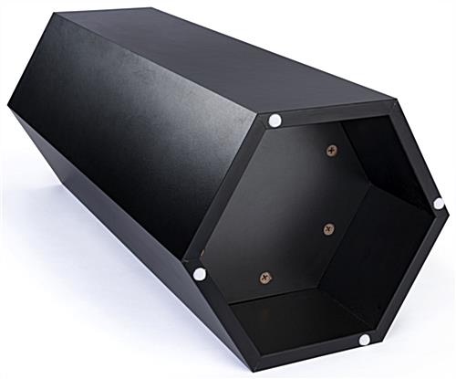 Hexagon retail pedestal with scratch resistant rubber feet and recessed bottom