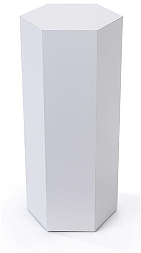 Hexagonal display pedestal made of durable laminated particleboard