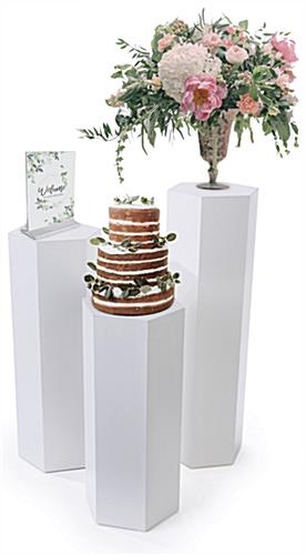 Set of 3 hexagonal gallery pedestals with 50 pound weight capacity per unit