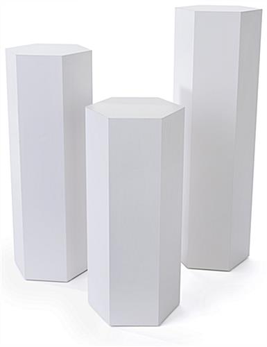 Hexagonal display pedestal with three various heights