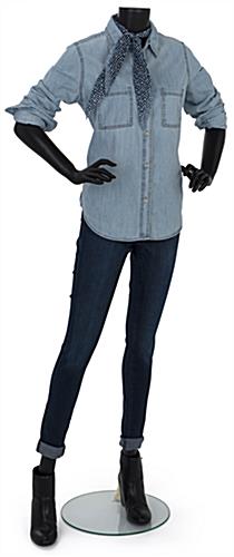 Matte black adult female headless mannequin with recyclable polypropylene construction