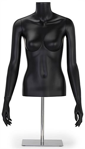 Realistic female half-body torso with height adjustable base ranging from 23 to 39 inches tall