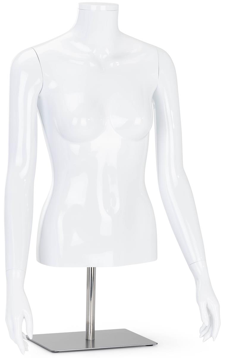 Matte White Metal Base Fiberglass Headless Female Mannequin Torso MD-TFW 