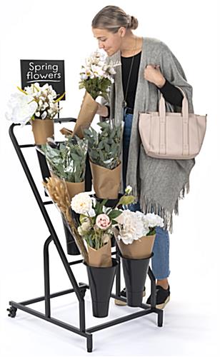 Flower bucket display stand with overall height of 48 inches