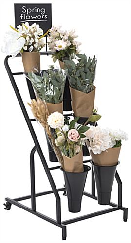 Flower bucket display stand with 38lb weight capacity per bucket