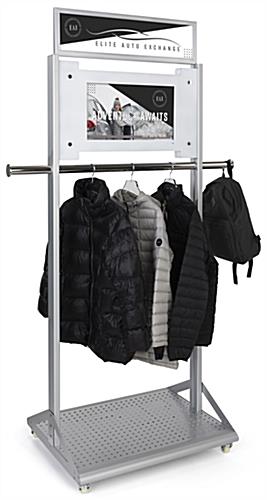 Mobile garment rack with digital sign and multi media capabilities