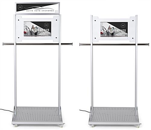 Mobile garment rack with digital sign and optional header graphic frame
