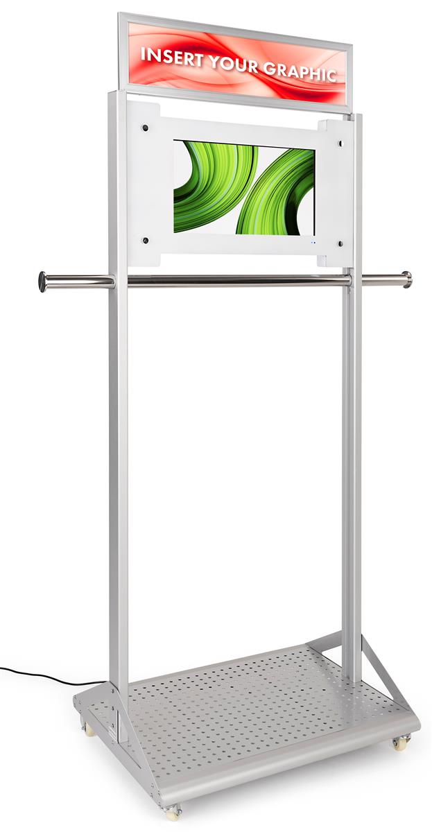 Mobile garment rack with digital sign and Android 7.1 operating system