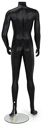 Headless male fashion dummy with calf and heel propping rods 