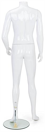 Headless abstract male mannequin with calf and heel propping rods