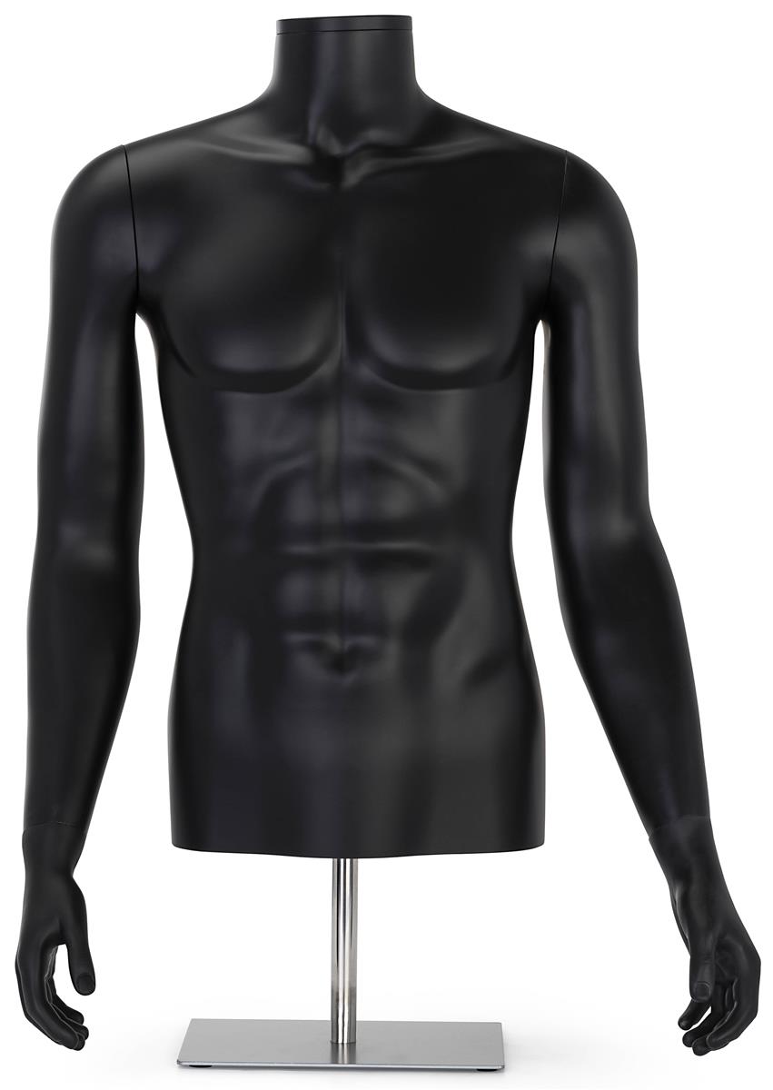 dress form with Arms BLACK Glossy Torso MTH Headless Male Mannequin torso 