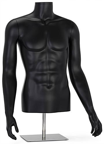 Mature male half-body mannequin with matte black finish 