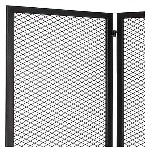 Hinged mesh retail display screen with modern gridwall design
