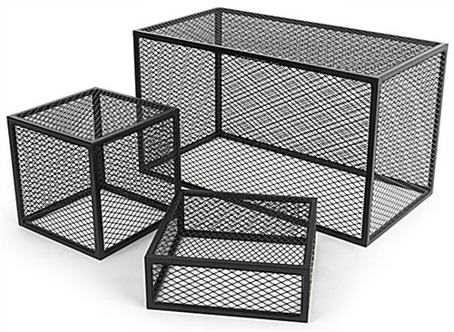Rectangular iron mesh riser box available in small, medium, and large