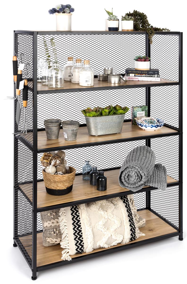 Mesh Wood Bookcase Shelving Five Shelves