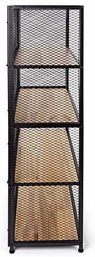 Metal mesh wood bookcase shelving with 2mm thick mesh side panels