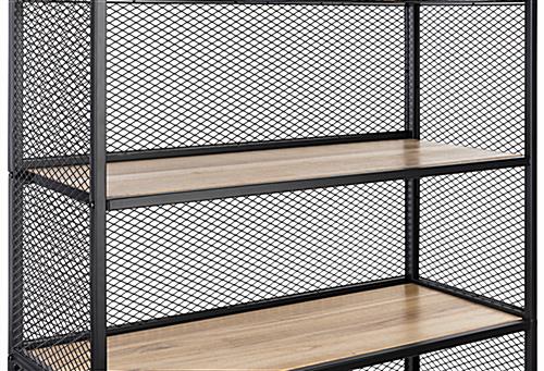 Metal mesh wood bookcase shelving with 1" thick shelves