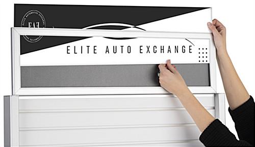 Rolling slatwall stand with sign holder and top insert loading style
