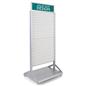Rolling slatwall stand with sign holder and aluminum and PVC build