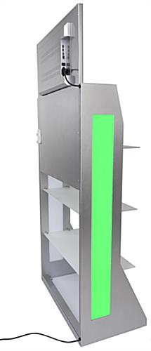 31 inch wide LED retail shelving with media player features a hidden cable management system 