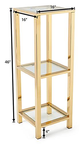 Narrow etagere with glass shelves durable steel and tempered glass build