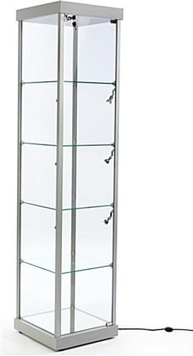 Silver Tempered Glass Tower Showcase 4 Shelves