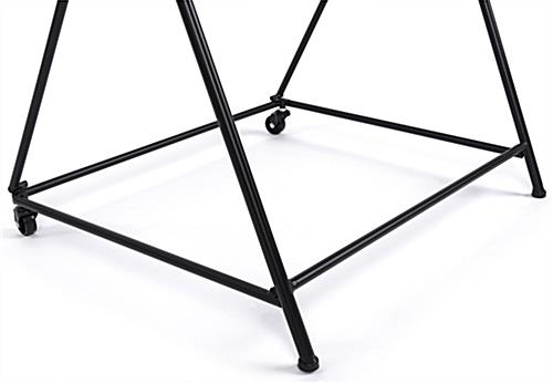3-layer flower bucket rack with wheels in the back and rubber feet on the front