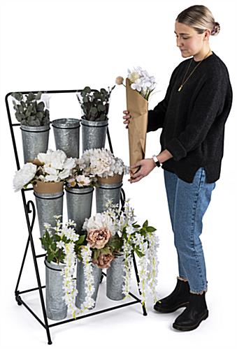 3-layer flower bucket rack with overall height of 50 inches