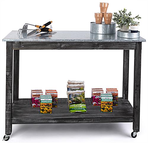 Mobile rustic utility cart with overall weight capacity of 60 pounds