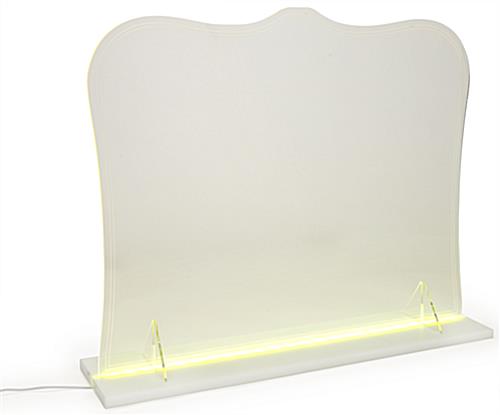 Illuminated countertop acrylic barrier with yellow LEDs