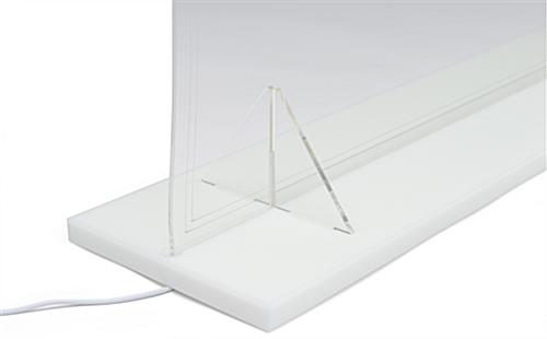 Illuminated countertop acrylic barrier with 0.75 inch thick base