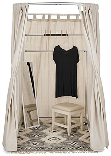 Mobile fitting room frame with front panel entrance 