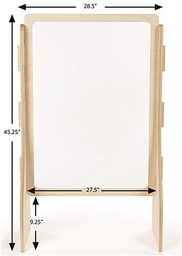 Upscale wood-framed sneeze guard with large scale transaction slot