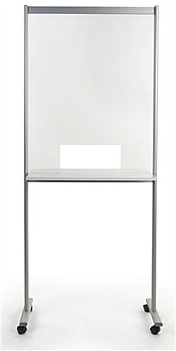 Portable acrylic sneeze guard with overall height of 78.75 inches tall