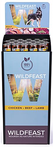 4-sided custom beverage display stand with personalized contour cut graphics