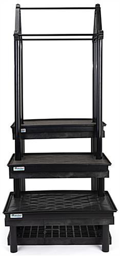 Garden center hanging display stand with three step watering trays