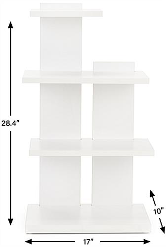 Tiered retail shelving display with floor standing placement style 