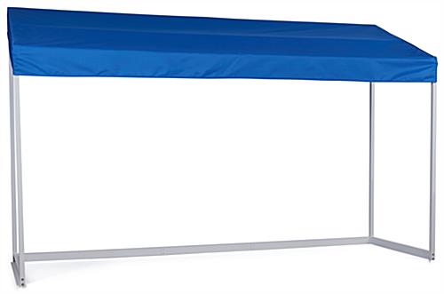 Table top canopy with bright blue 100% polyester fabric awning