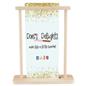 Front view of small wooden frame banner stand with custom printed graphic insert