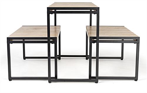 Large nesting tables have slatted wood surface