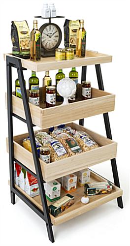 Wooden Tiered Display Shelving | Four Natural Finish Tiers