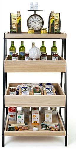 Wooden Tiered Display Shelving | Four Natural Finish Tiers