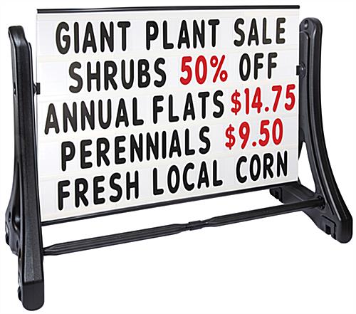 48 x 36 swinging letter sidewalk sign with tracks for five rows of messaging on each side