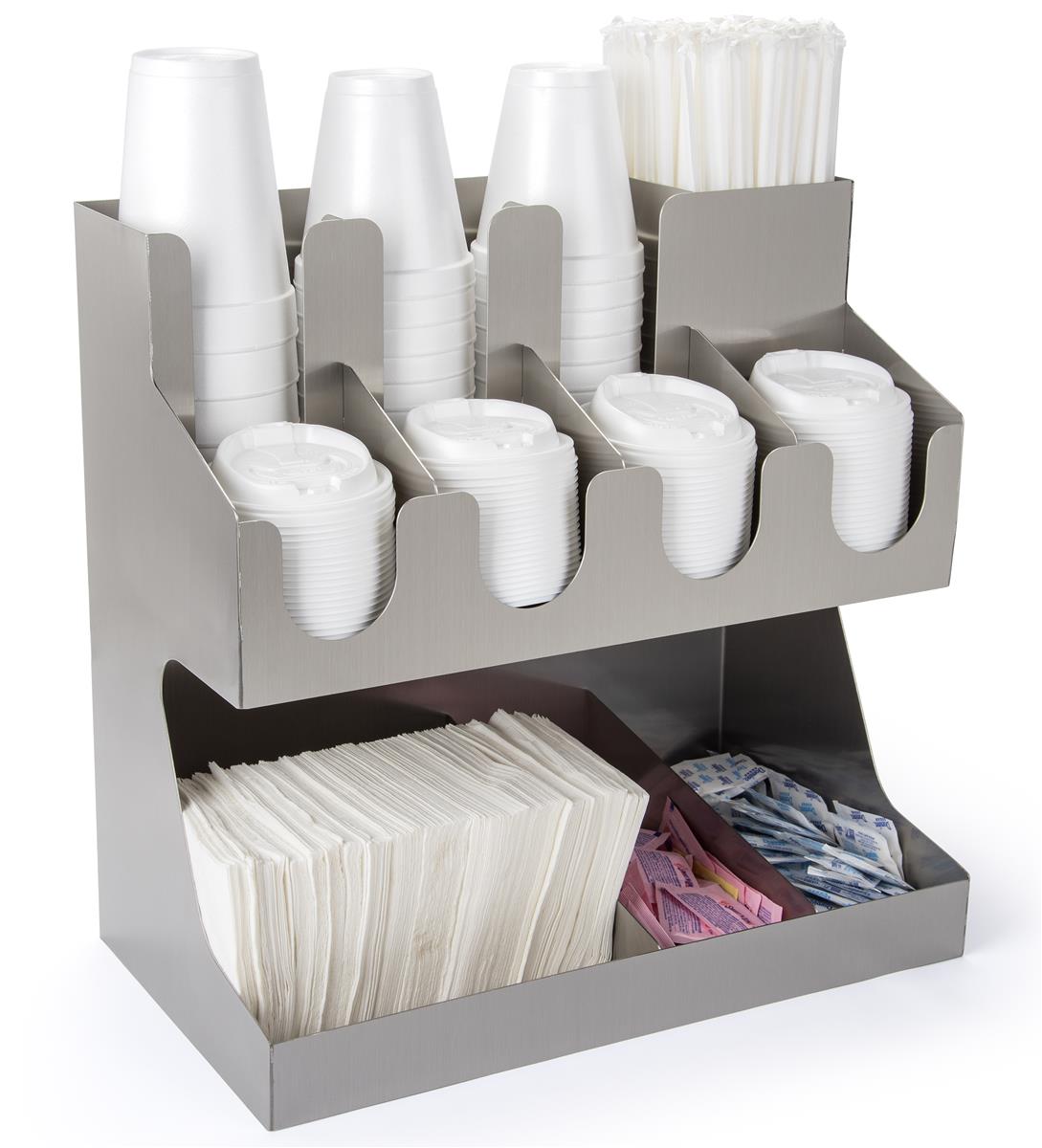 Tabletop Condiment Organizer MultiTier Cup and Lid Dispenser