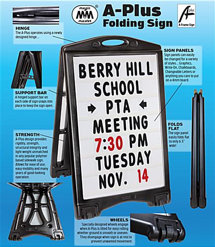 24 x 36 A-frame letter board sidewalk sign with mobile and collapsible features