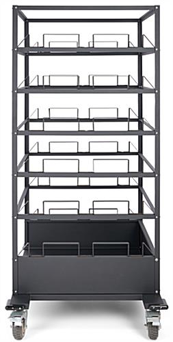 Stanchion Cart for 18 Posts with Locking Casters, Bumpers, Padding - Black