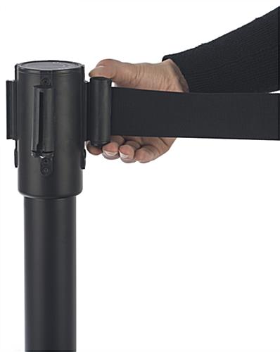 Black Stackable Stanchion with Covers to Lock Belt in Place