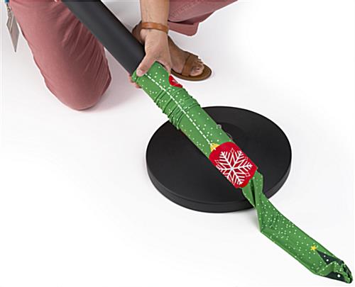 Printed holiday cover for stanchion with stretch fabric