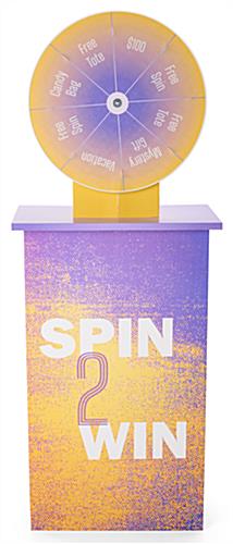Front view of floor standing custom printed prize wheel